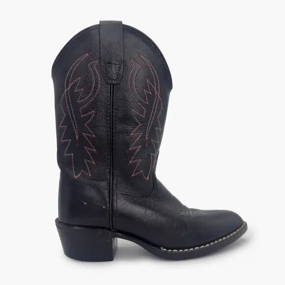 OLD WEST Jama 8110 Unisex Kids J Toe Leather Cowboy Boots (Black | Size 13/1) - Picture 2 of 8